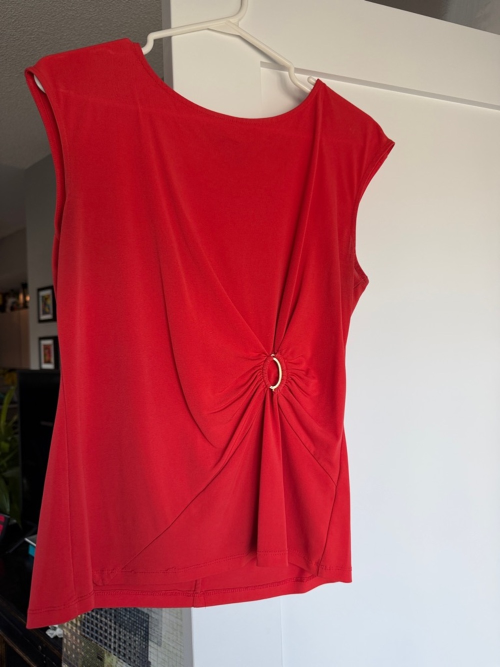 Ivanka Trump Burnt Orange Sleeveless Twist-Front Tank with Ring Detail